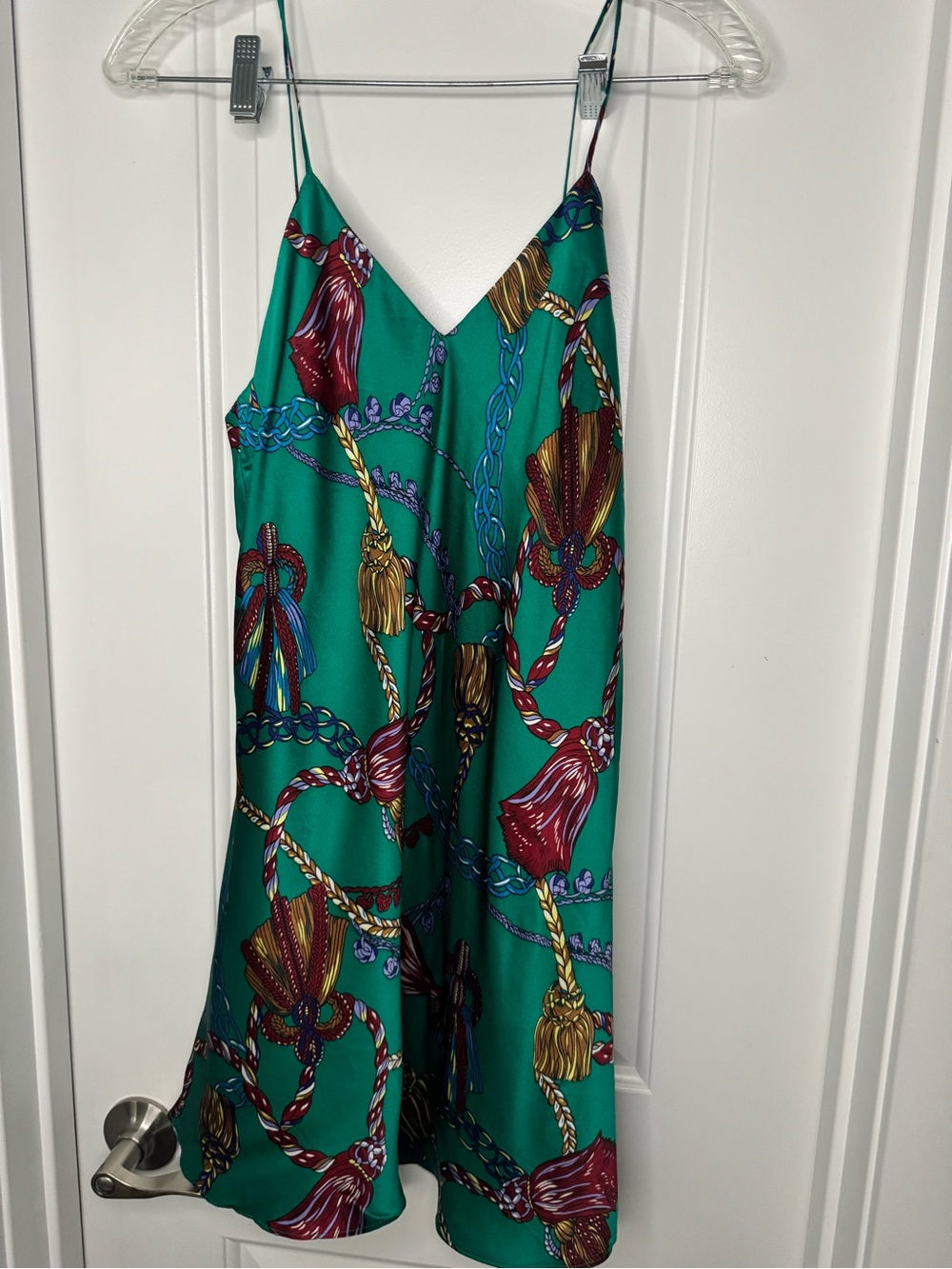 Victoria's Secret Vintage Gold Label Teal Tassle 100% Silk Slip Size Small